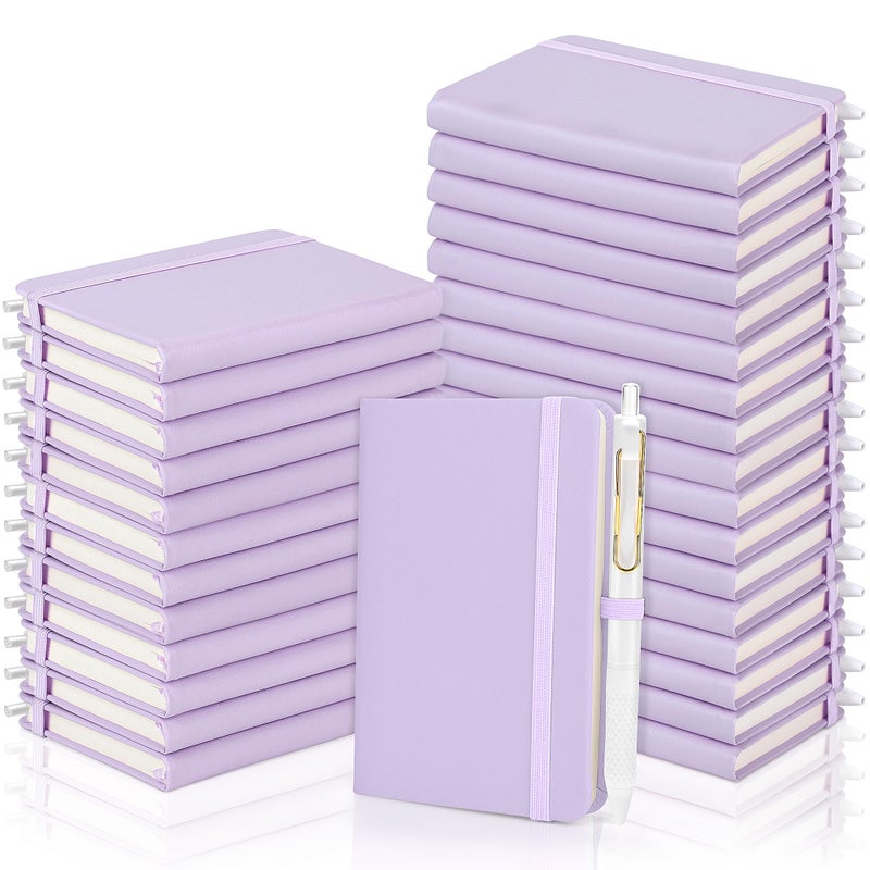 Aodaer 50 Sets Pocket Notebook Journal With Pens  160 Pages  3.5 X 5.5 Inch Mini Lined Journal Notebook A6 Leather Hardcover College Ruled Notepad With Pen Holder For School Office Gifts  Lavender - Image 1