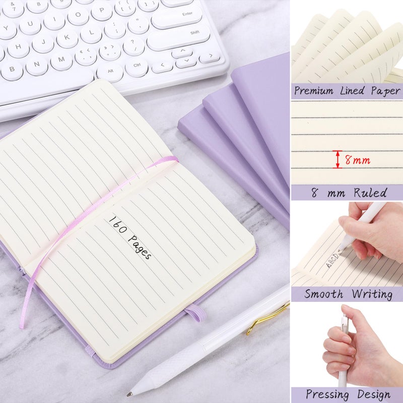 Aodaer 50 Sets Pocket Notebook Journal With Pens  160 Pages  3.5 X 5.5 Inch Mini Lined Journal Notebook A6 Leather Hardcover College Ruled Notepad With Pen Holder For School Office Gifts  Lavender - Image 4