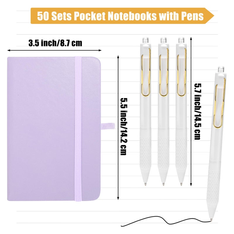 Aodaer 50 Sets Pocket Notebook Journal With Pens  160 Pages  3.5 X 5.5 Inch Mini Lined Journal Notebook A6 Leather Hardcover College Ruled Notepad With Pen Holder For School Office Gifts  Lavender - Image 2