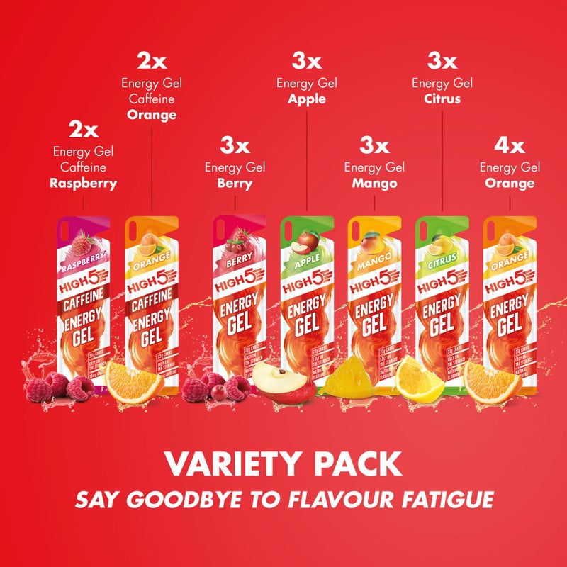 High5 Sport Gel Running Pack - Energy Sachets for Quick Fuel - Natural Fruit Juice, With & Without Caffeine - Perfect for Intense Training: Running, Cycling, Ironman, Football (Mixed Flavours, 20x40g) - Image 2