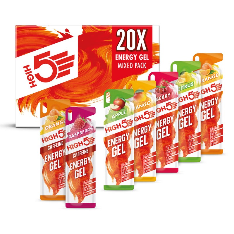 High5 Sport Gel Running Pack - Energy Sachets for Quick Fuel - Natural Fruit Juice, With & Without Caffeine - Perfect for Intense Training: Running, Cycling, Ironman, Football (Mixed Flavours, 20x40g) - Image 1