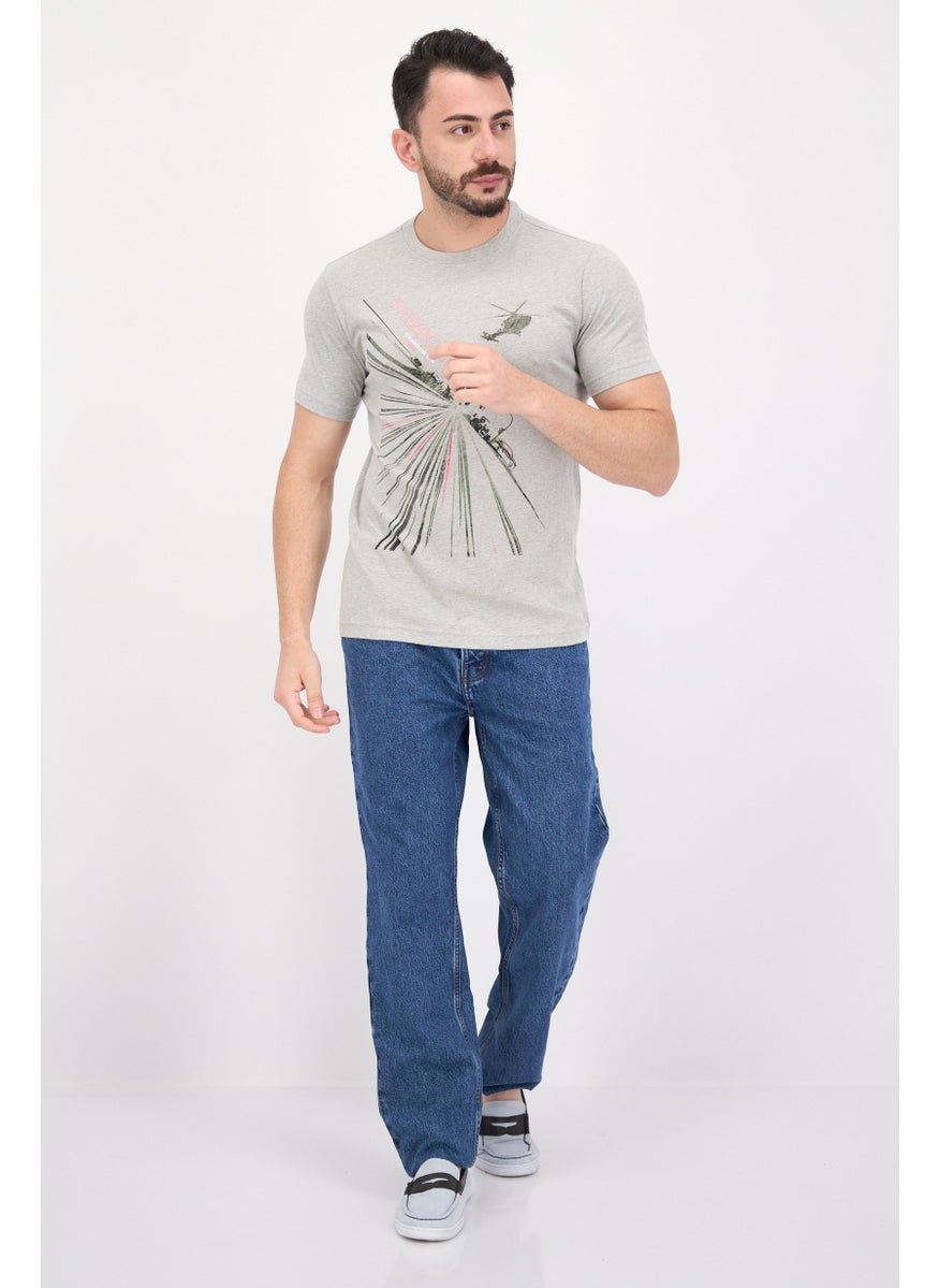 Free Soul - Men Crew Neck Short Sleeve Graphic Print Troon T-Shirt, Grey Heather - Image 1