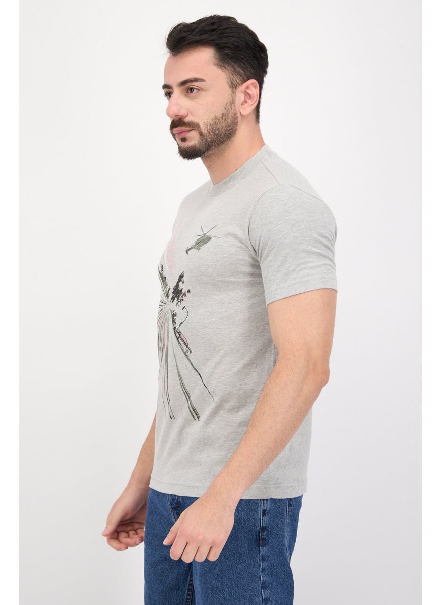 Free Soul - Men Crew Neck Short Sleeve Graphic Print Troon T-Shirt, Grey Heather - Image 1