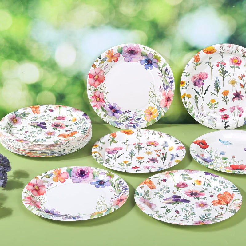 Purhapfre 80Pcs Wildflower Paper Plates Disposable Wild Floral Party Plates 9 Inch Spring Dinner Plates Decoration for Spring Summer Birthday Baby Shower Picnic Wedding Tea Party Supplies  - Image 3