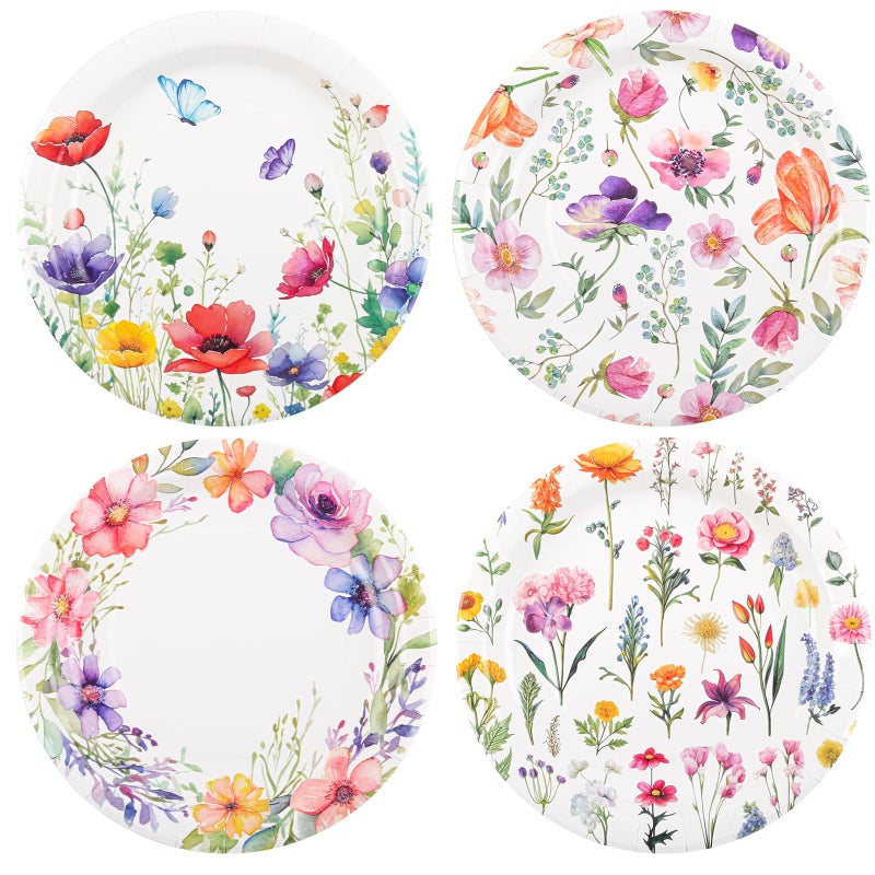 Purhapfre 80Pcs Wildflower Paper Plates Disposable Wild Floral Party Plates 9 Inch Spring Dinner Plates Decoration for Spring Summer Birthday Baby Shower Picnic Wedding Tea Party Supplies  - Image 1