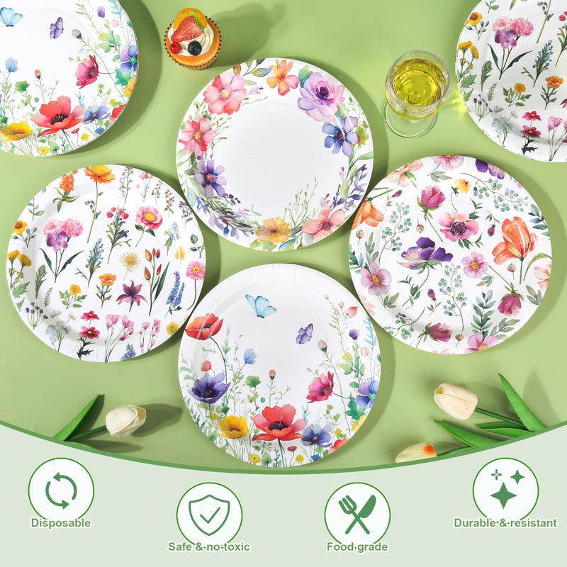 Purhapfre 80Pcs Wildflower Paper Plates Disposable Wild Floral Party Plates 9 Inch Spring Dinner Plates Decoration for Spring Summer Birthday Baby Shower Picnic Wedding Tea Party Supplies  - Image 4