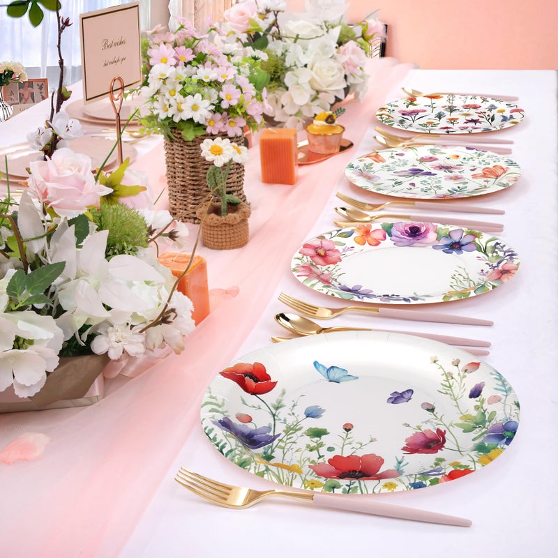 Purhapfre 80Pcs Wildflower Paper Plates Disposable Wild Floral Party Plates 9 Inch Spring Dinner Plates Decoration for Spring Summer Birthday Baby Shower Picnic Wedding Tea Party Supplies  - Image 5