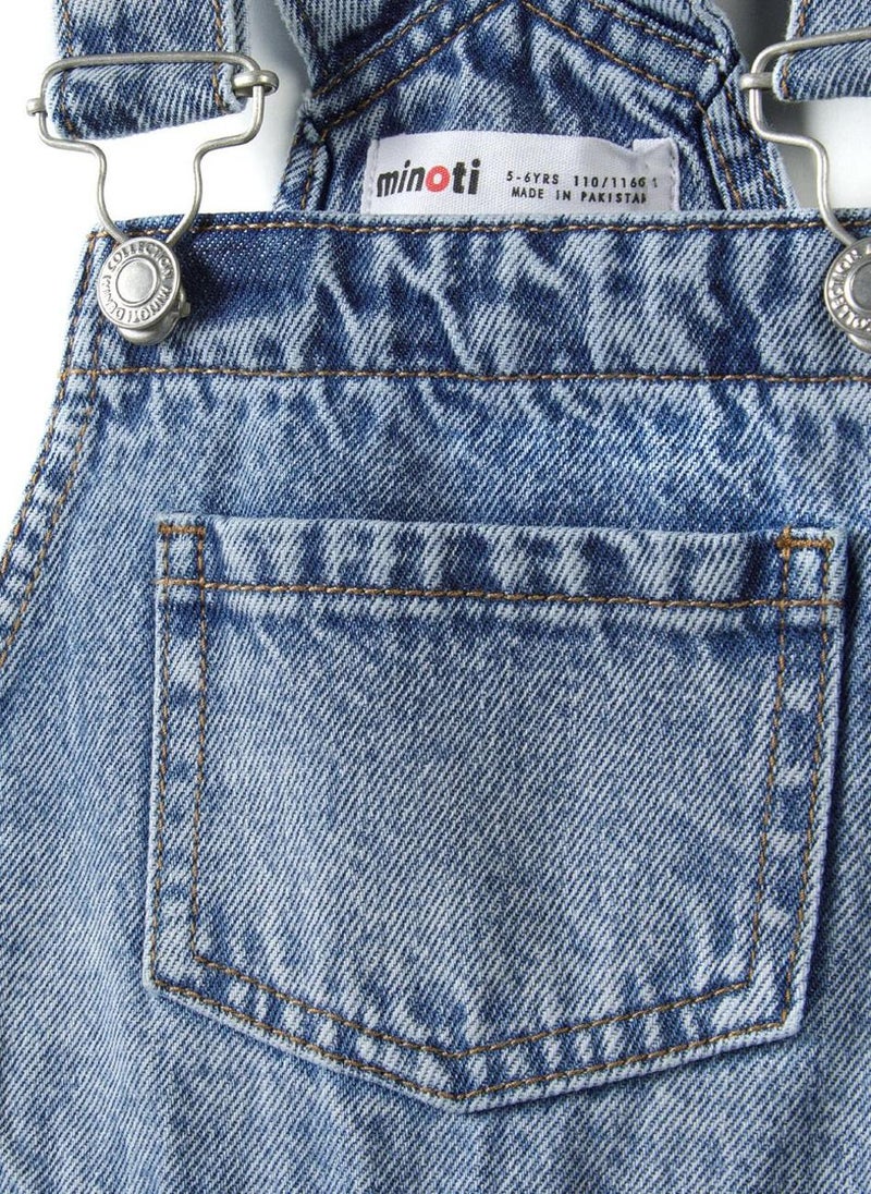 MINOTI Kids Girls Short Denim Dungarees with Pockets  - Image 4