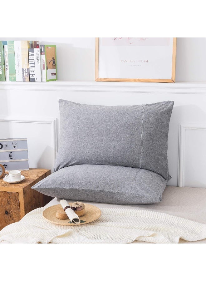 KAIANG Jersey Knit Pillowcase. All Season, Soft, Cozy Cases. T-Shirt Jersey Cotton Pillow Case Set. Heather Cotton Jersey Case Set. (Grey, Queen Size)  - Image 1