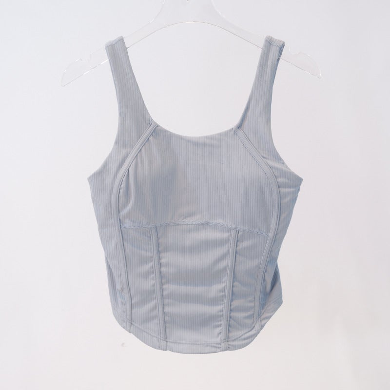 اسم المحتوى ناريلا Summer New Ribbed Fishbone Sports Vest Detachable Chest Pad Yoga Top Outer Running Underwear for Women Denim blue 122 fish bone vest