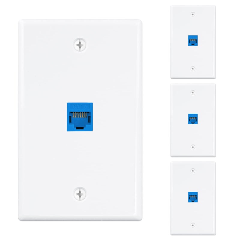 iwillink 4Pack Ethernet Wall Plate 1Port Keystone Jack Wall Plate with RJ45 Keystone Inline Coupler insert Female to Female Cat6 Wall Plate Blue