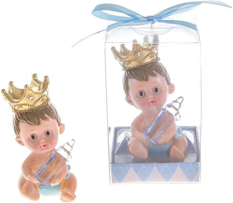 Lunaura Baby Keepsake  Set of 12 Boy Baby Wearing Crown Holding Baby Bottle Favors  BlueLunaura Baby Keepsake  Set of 12 Boy Baby Holding Pacifier Sitting on Elephant Favors  Blue