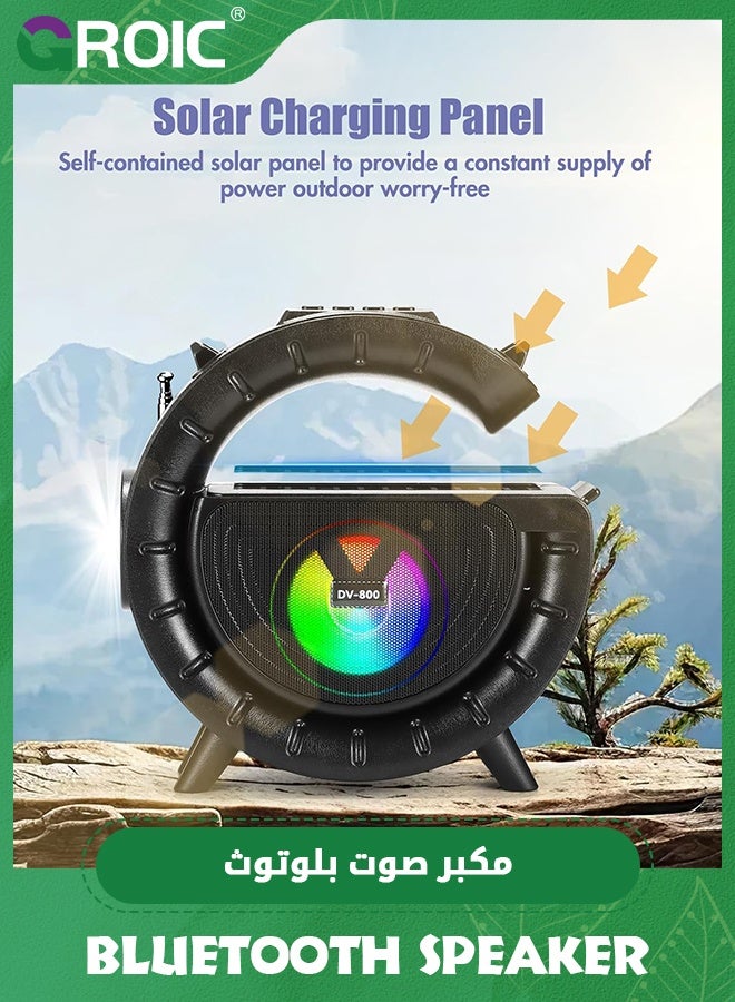 Solar Bluetooth Speaker, G-Shape Portable Radio Speaker Support/FM Radio/TF Card, 1200mAh Battery Powered Wireless Speakers with LED Lights for Outdoor Indoor Party, Camping, Hiking, Cycling