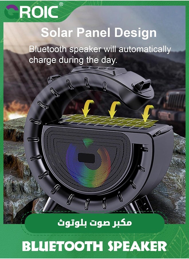 GROIC Solar Bluetooth Speaker, G-Shape Portable Radio Speaker Support/FM Radio/TF Card, 1200mAh Battery Powered Wireless Speakers with LED Lights for Outdoor Indoor Party, Camping, Hiking, Cycling  - Image 2