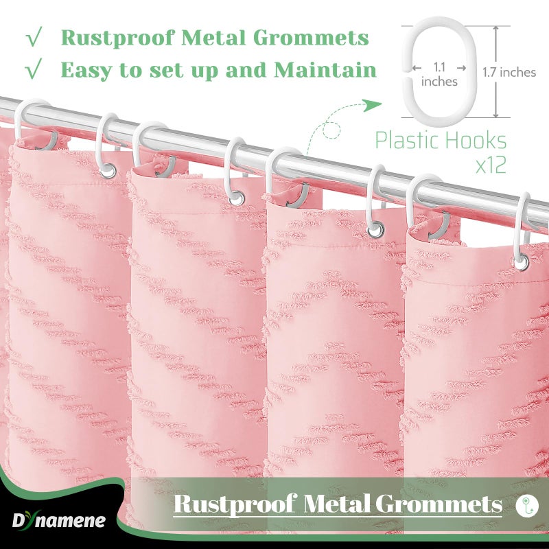 Dynamene 78 بوصة ستارة دش الطول بوهو معنقدة شيفرون مخطط طويل القضيب الستائر دش للدش للديكور الحمام كبير فندق سبا ستارة دش فاخرة مع خطافات تجاعيد خالية من الوردي 72x78 - Image 5