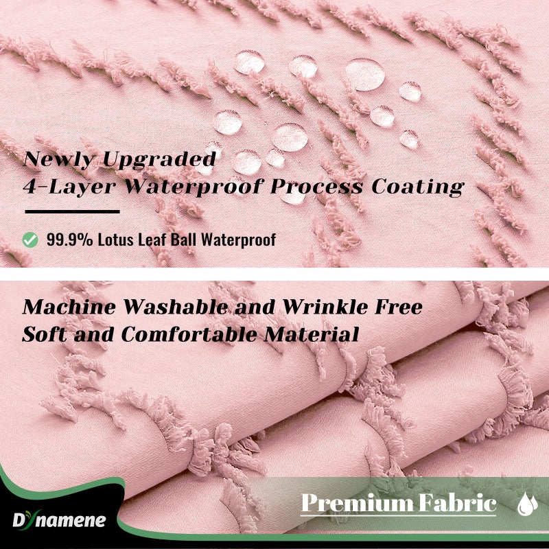 Dynamene 78 بوصة ستارة دش الطول بوهو معنقدة شيفرون مخطط طويل القضيب الستائر دش للدش للديكور الحمام كبير فندق سبا ستارة دش فاخرة مع خطافات تجاعيد خالية من الوردي 72x78 - Image 3