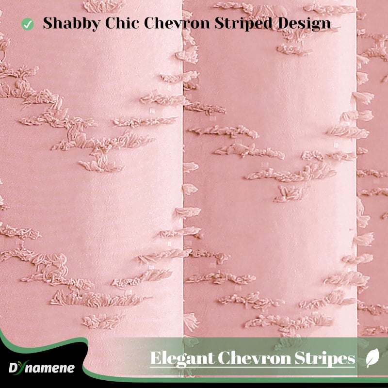 Dynamene 78 بوصة ستارة دش الطول بوهو معنقدة شيفرون مخطط طويل القضيب الستائر دش للدش للديكور الحمام كبير فندق سبا ستارة دش فاخرة مع خطافات تجاعيد خالية من الوردي 72x78 - Image 2