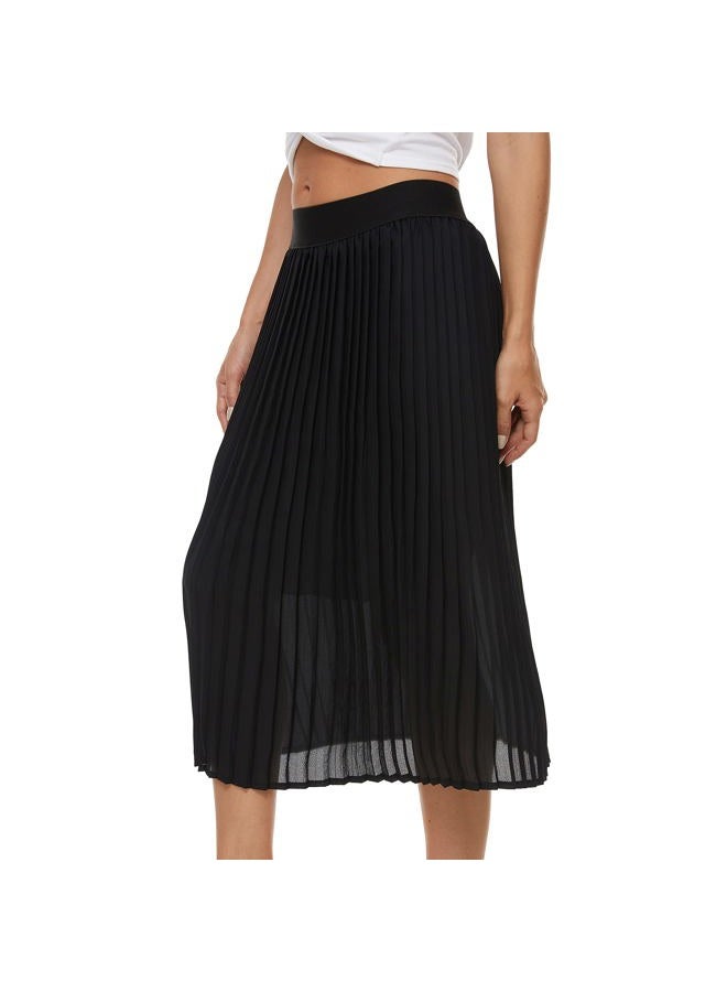 TEERFU Womens Ladies Summer Boho Flared Pleated Skirt A-line Midi Skirts Black, S - Image 4