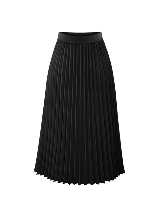 TEERFU Womens Ladies Summer Boho Flared Pleated Skirt A-line Midi Skirts Black, S - Image 1