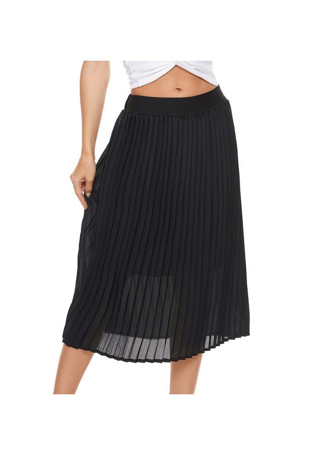 TEERFU Womens Ladies Summer Boho Flared Pleated Skirt A-line Midi Skirts Black, S - Image 5