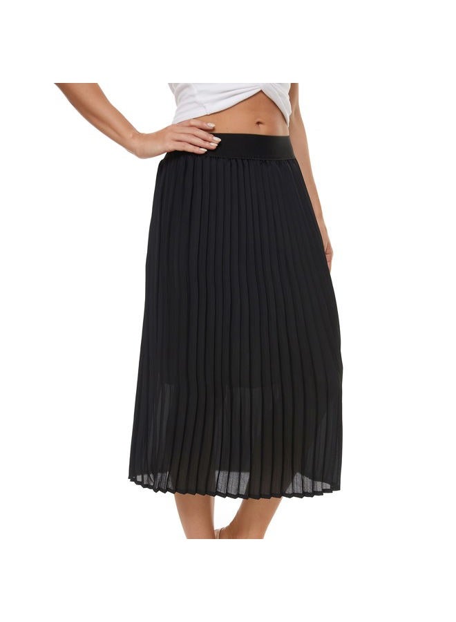 TEERFU Womens Ladies Summer Boho Flared Pleated Skirt A-line Midi Skirts Black, S - Image 2
