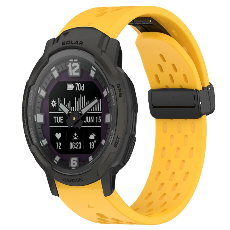 S-TOP For Garmin Instinct Crossover Solar Hole Folding Buckle 22mm Silicone Watch Band(Yellow) - Image 1