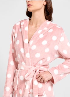 Ginger Fuzzy Hooded Polka Dot Robe  - Image 3