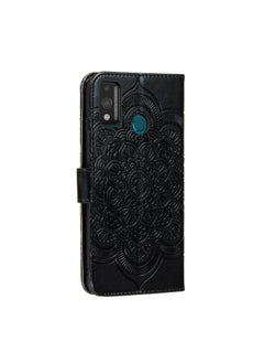 زبون جراب لهاتف Huawei Honor 9X Lite بنقش ماندالا من الجلد الصناعي مع حامل وفتحات للبطاقات ومحفظة وحبل تعليق  - Image 3