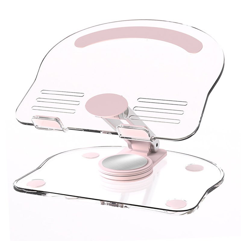 Tablet Stand Holder: 360 Degree Rotating Liftable Foldable Pink Acrylic Stand - Transparent Stable Design for Desktop On-the-go Use - Image 1