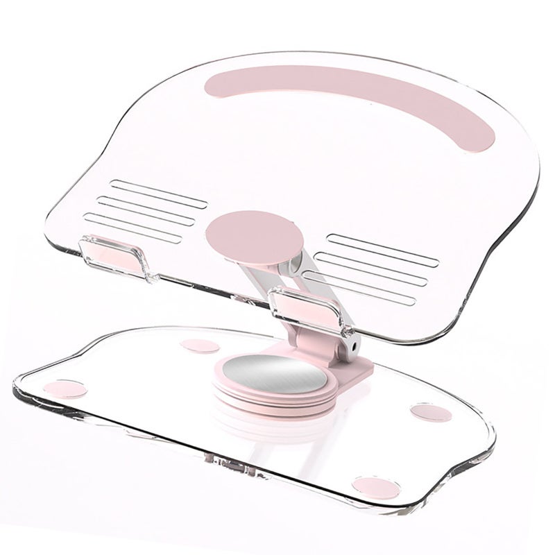Tablet Stand Holder: 360 Degree Rotating Liftable Foldable Pink Acrylic Stand - Transparent Stable Design for Desktop On-the-go Use - Image 3