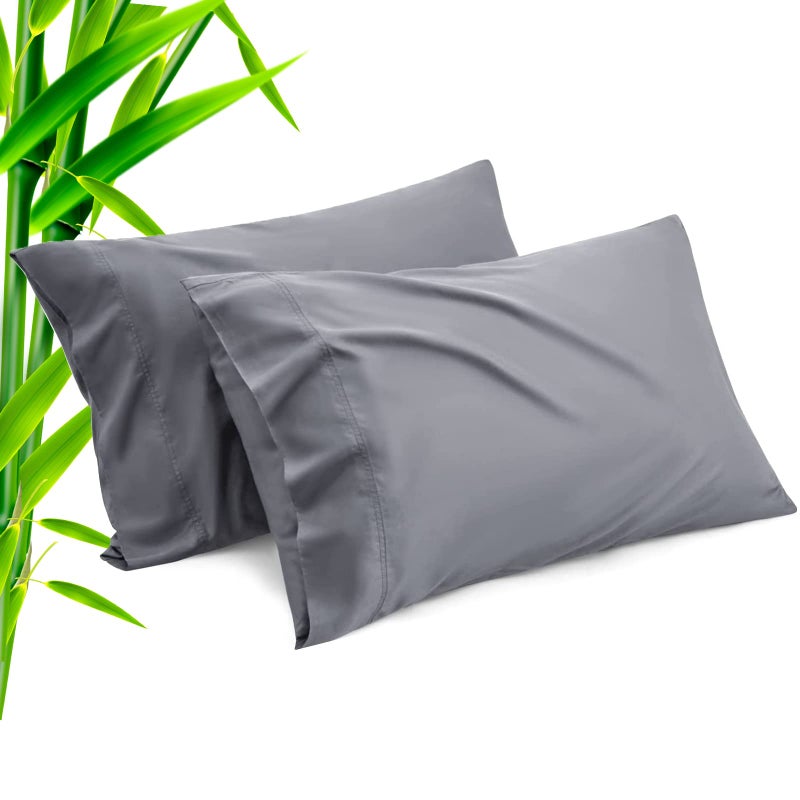 TELUS Dark Grey Pillow Cases King Size 2 Pack Bamboo Rayon Cooling Pillowcases with Envelope Closure Cool Breathable Pillow Cover for Hot Sleepers  Night Sweats 20x40 inch