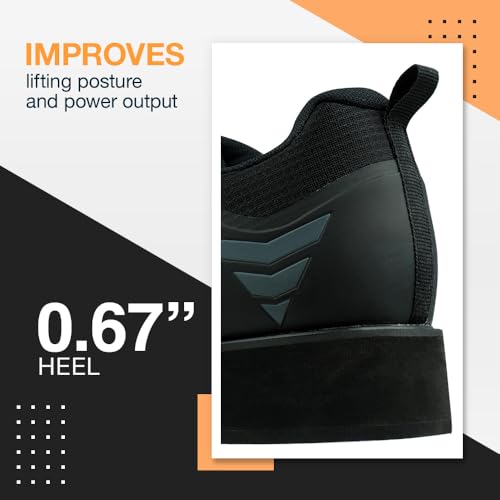 CORE Weightlifting Shoes - Squat Shoes for Powerlifting, Deadlifting, Crosstraining, Olympic Lifting and Gym - Men and Women - Strap and Lace-Up Design with Non-Slip Sole & 0.67" Heel Black - Image 3