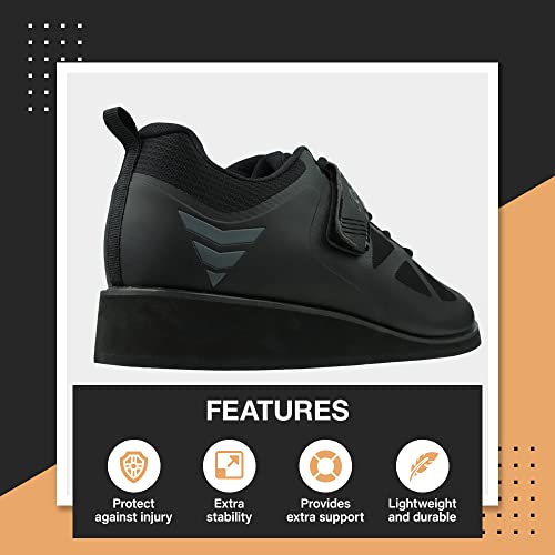 CORE Weightlifting Shoes - Squat Shoes for Powerlifting, Deadlifting, Crosstraining, Olympic Lifting and Gym - Men and Women - Strap and Lace-Up Design with Non-Slip Sole & 0.67" Heel Black - Image 4
