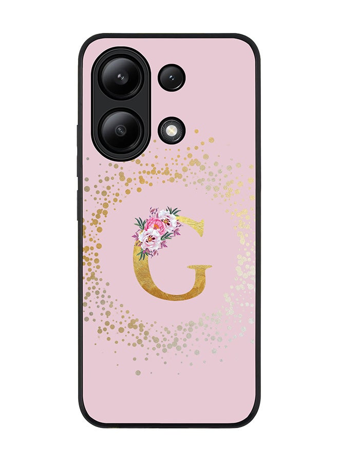Stylizedd Rugged Black edge case for Xiaomi Redmi Note 13 4G, Slim fit Cover Custom Monogram Initial Letter Floral Pattern Alphabet - G  (Pink ) - Image 1