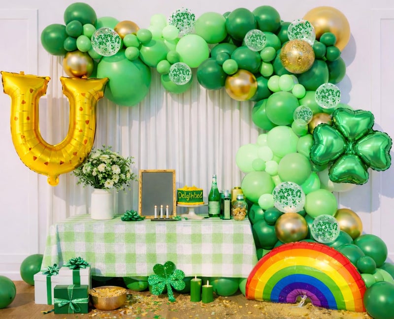 Beaumode Green St. Patrickâ€™s Day Balloon Arch Garland Kit with Rainbow Clover Horseshoe Foil Balloons St Pattyâ€™s Shamrock Theme Irish Birthday Baby Shower Party Decorations (Green) - Image 1