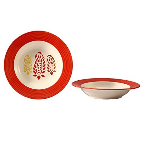 Caffeine Ceramic Handmade Stoneware Red Boota Soup Plates/Pasta Plate/Maggie Plate/Macaroni Plate 9 inch Set of 2 Dishwasher & Microwave Safe - Image 1