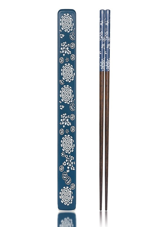 Youda Chopsticks Reusable Japanese Natural Wood Chopsticks 1 Pair with Case, Portable and Dishwasher Safe (Blue) - Image 1