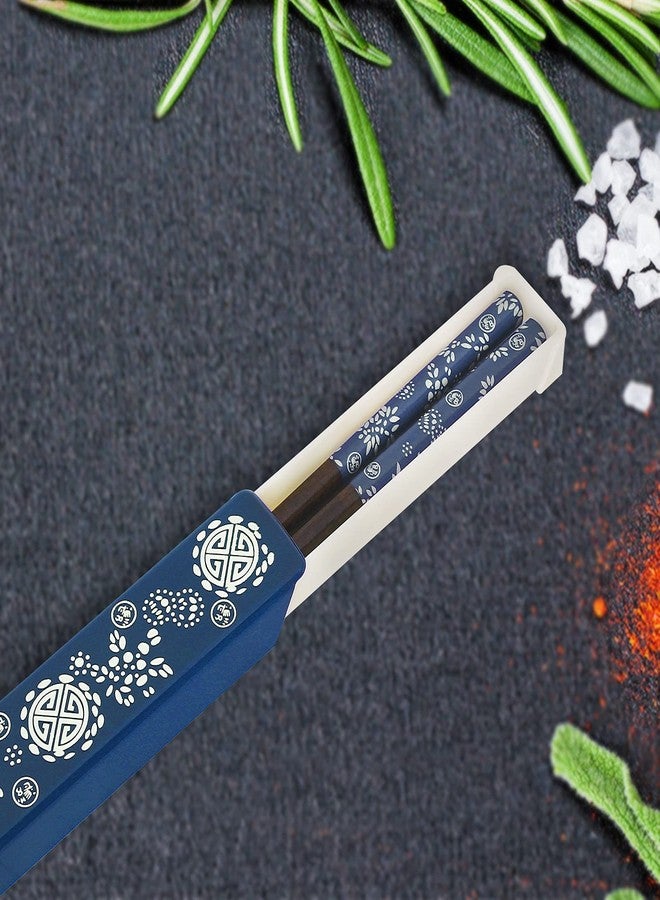 Youda Chopsticks Reusable Japanese Natural Wood Chopsticks 1 Pair with Case, Portable and Dishwasher Safe (Blue) - Image 2