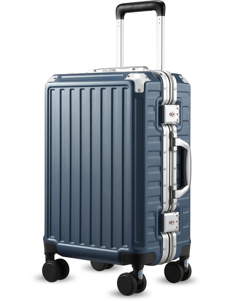 LUGGEX Carry On Luggage with Spinner Wheels, 8010S Aluminum Frame Zipperless Polycarbonate Hard Shell Suitcase (ZX-Core, Blue, 20 Inch) - Image 1