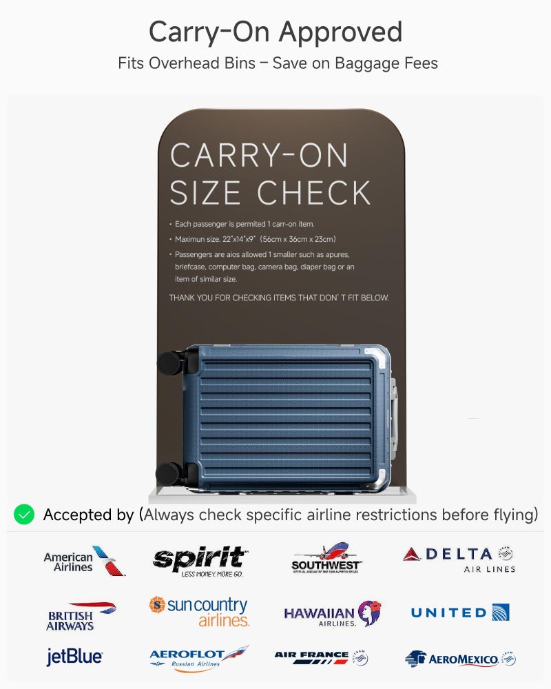 LUGGEX Carry On Luggage with Spinner Wheels, 8010S Aluminum Frame Zipperless Polycarbonate Hard Shell Suitcase (ZX-Core, Blue, 20 Inch) - Image 2