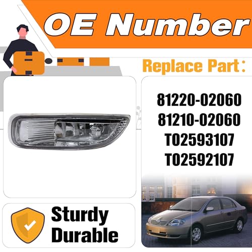 LEVANLIGHT Fog Lights Assembly Driving Fog Lights Lamps Clear Lens Front Driving Lamps For Toyota Corolla 2003 2004 with 9006 12V 35W Halogen Bulbs & Wiring Harness Kit 81220-02060 81210-02060 - Image 2