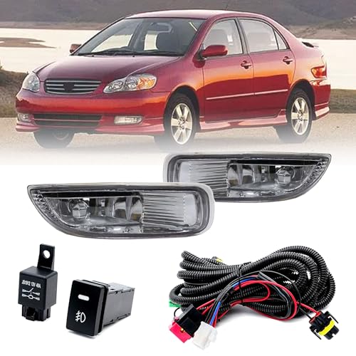 LEVANLIGHT Fog Lights Assembly Driving Fog Lights Lamps Clear Lens Front Driving Lamps For Toyota Corolla 2003 2004 with 9006 12V 35W Halogen Bulbs & Wiring Harness Kit 81220-02060 81210-02060 - Image 1