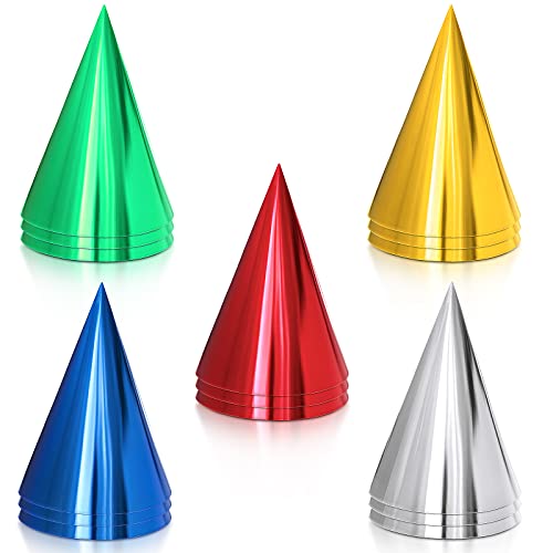 Sumind 15 Pieces Colorful Birthday Party Hats Cone Hats for Adults Metallic Foil Cone Headwear - Image 1
