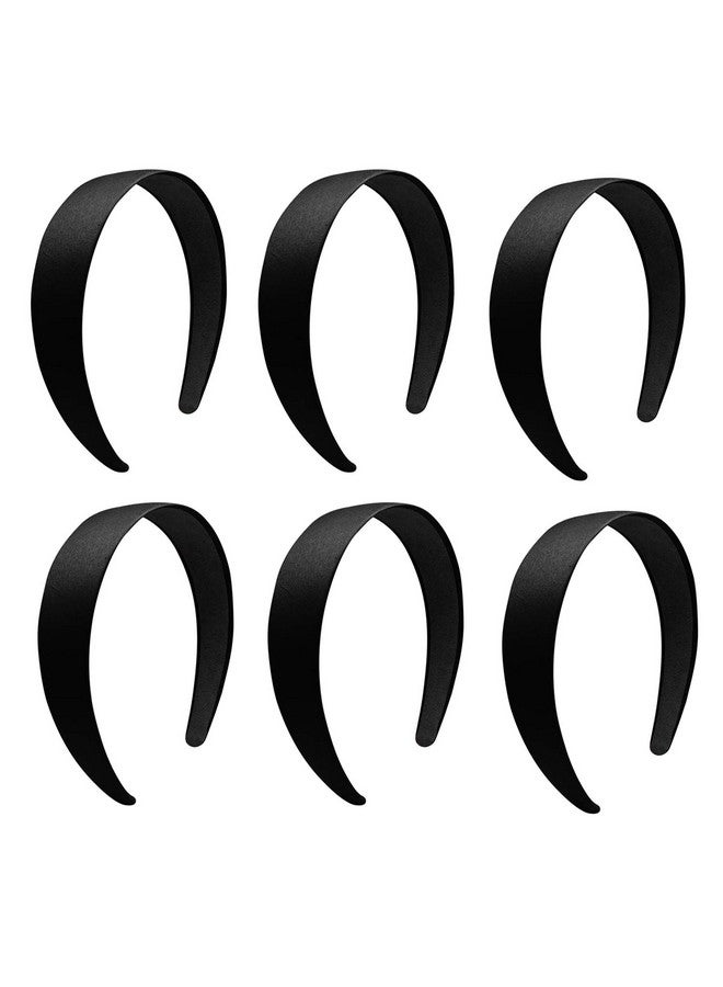 BallHull 1.2 Inch Satin Headbands Ladies And Girls Antiskid Hard Hair Bands Diy Hair Headbands 6 Pcs Black. - Image 2