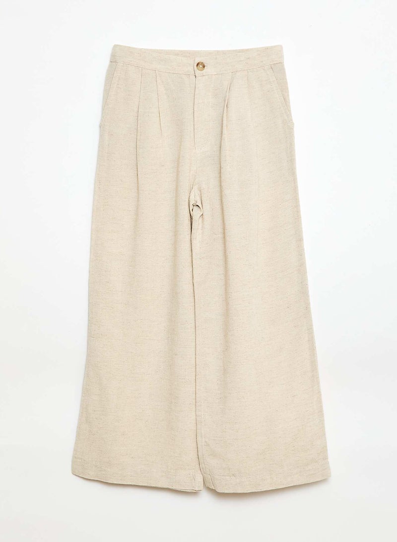 Kiabi Wide-Leg Linen-Blend Trousers - Image 1