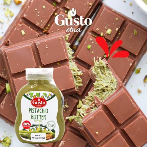 GUSTO ETNA Pistachio Cream/Butter, Squeeze Botttle 200 g (7.05 oz), Sicilian Pistachio Cream, Ideal for coffee, desserts, Pancakes, gelato, tostadas and more, Product of Italy - Image 3