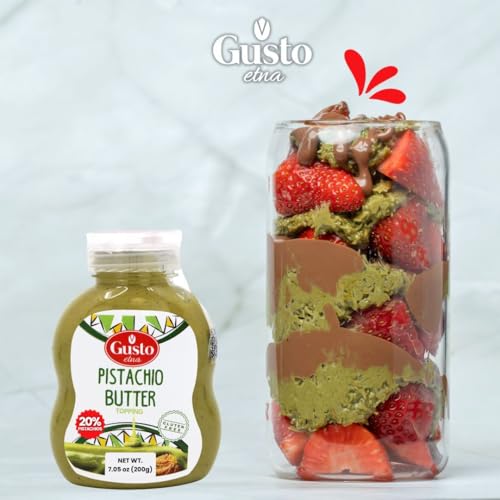 GUSTO ETNA Pistachio Cream/Butter, Squeeze Botttle 200 g (7.05 oz), Sicilian Pistachio Cream, Ideal for coffee, desserts, Pancakes, gelato, tostadas and more, Product of Italy - Image 4