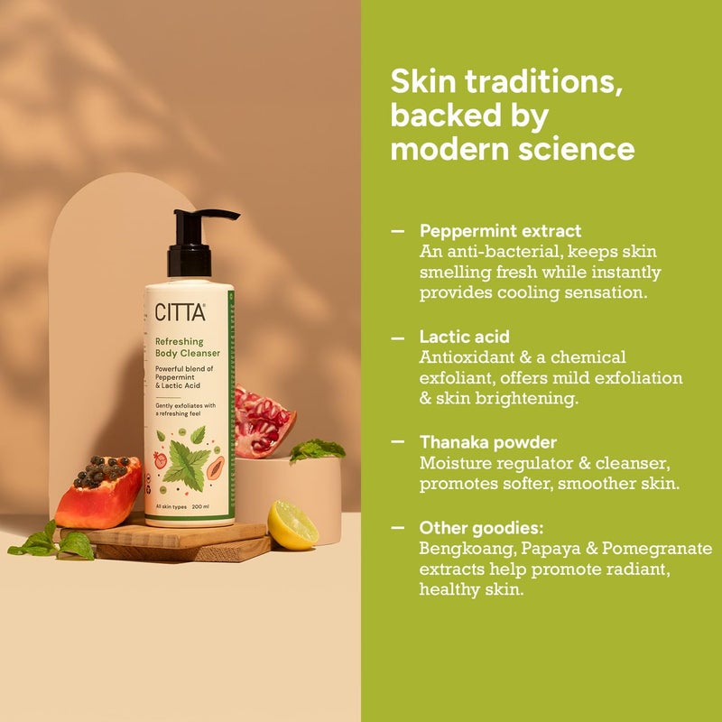 CITTA Refreshing Body Cleanser For Men  Women  Gently Buffs Away Dead Dull Skin  Provides Intense Hydration  NonDrying Nourishing Formula  Power Blend Of Peppermint  Lactic Acid  200 ml - Image 3
