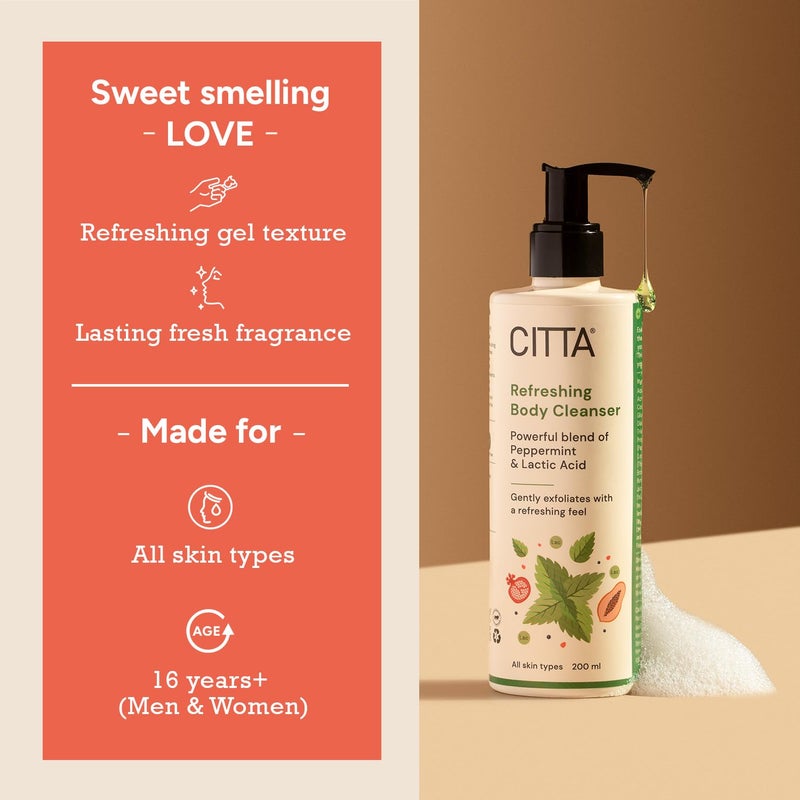 CITTA Refreshing Body Cleanser For Men  Women  Gently Buffs Away Dead Dull Skin  Provides Intense Hydration  NonDrying Nourishing Formula  Power Blend Of Peppermint  Lactic Acid  200 ml - Image 4