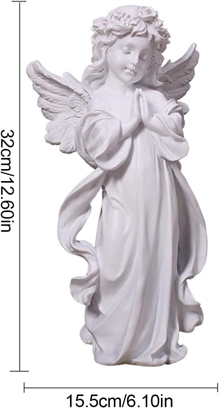 Tuzsocr 12 Inch Praying Angel Girl Figurine Ornament Statue Angel Figurine Sculpture for Garden Girl Angel Resin Sculpture Figures for Gifts Home Outdoor Indoor Decoration - Image 2